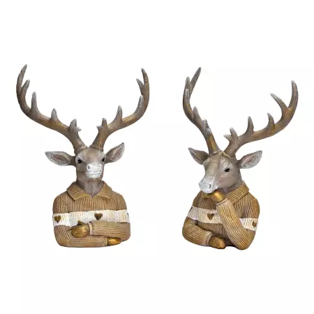 Soška jelena ve zlatohnědém svetru 24 cm (mix 2 vzorů /cena za 1 ks)