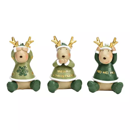 Soška losa sedícího ve vánočním kabátě 8 cm (mix 3 vzorů /cena za 1 ks)