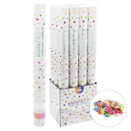 Střílející konfety - trubka 60 cm, barevné papírové hvězdy