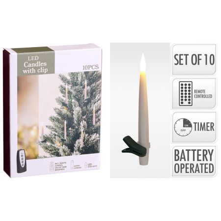 LED sviečky so štipcom 15 cm na vianočný stromček s diaľk. ovládaním - sada 10 ks LED sviečky so štipcom 15 cm na vianočný stromček s diaľk. ovládaním - sada 10 ks