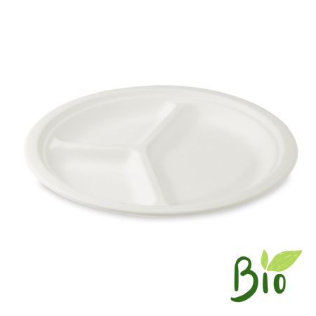Talíř dělený na 3 porce BIO cukrová třtina 26 cm, 50 ks