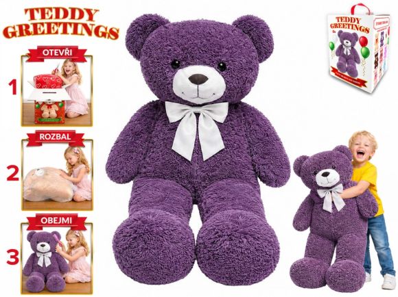 Teddy Greetings medvěd plyšový 120cm s mašlí fialový 0m+ v dárkové krabičce Teddy Greetings medvěd plyšový 120cm s mašlí fialový 0m+ v dárkové krabičce