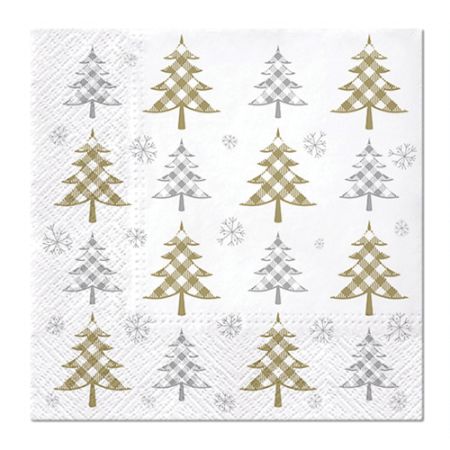 Ubrousky TaT 33x33cm Christmas Tree Check (gold and silver)