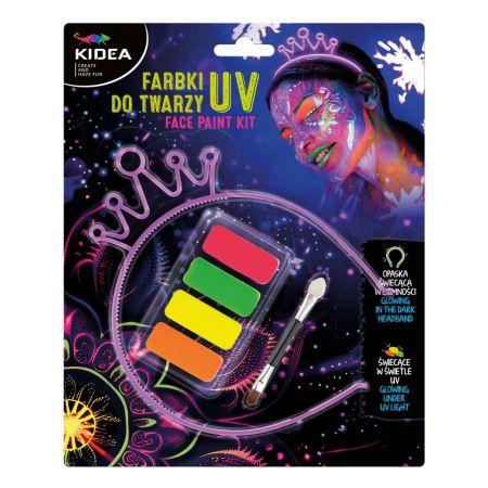 UV barvy na obličej Kidea + čelenka svítící ve tmě UV barvy na obličej Kidea + čelenka svítící ve tmě