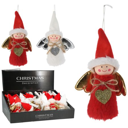 Vánoční figurka anděla s kloboukem 14 cm na zavěšení (mix 2 barev /cena za 1 ks)