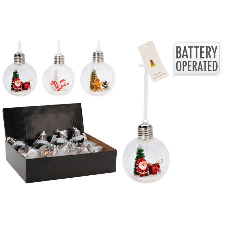 Vánoční koule 80 mm s LED světlem a figurkami (mix 3 provedení)