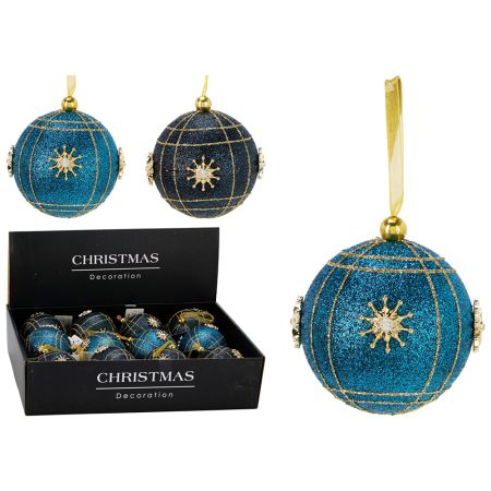 Vánoční koule 80 mm třpytivá se sluncem ve zlaté barvě (mix 2 barev, cena /1 ks)