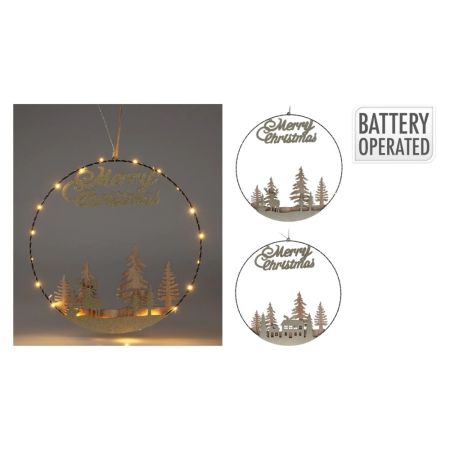 Veselý vánoční kruh s LED světlem 40 cm (2 dizajny) zlatá barva