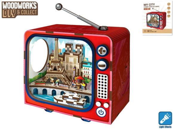 Woodworks dřevěná Paříž 98ks na baterie se světlem v krabičce
