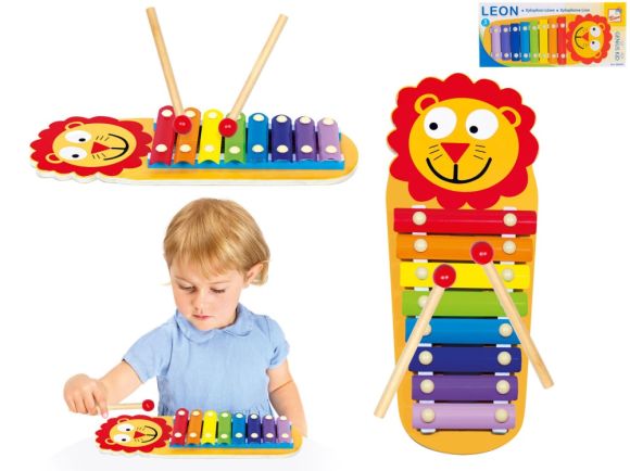 Xylofon lvíček dřevěný 32cm 18m+ v krabičce