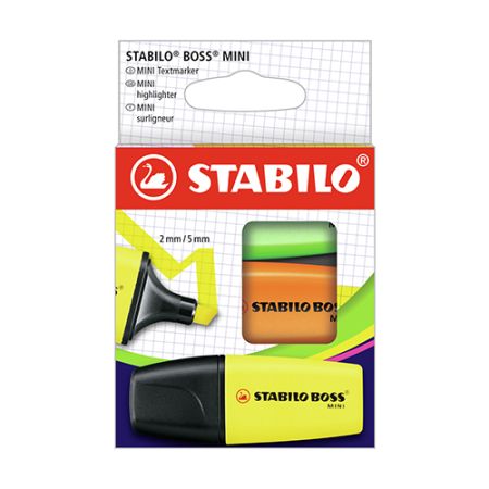 Zvýrazňovač - STABILO BOSS MINI - 3 ks balení - žlutá, oranžová, zelená