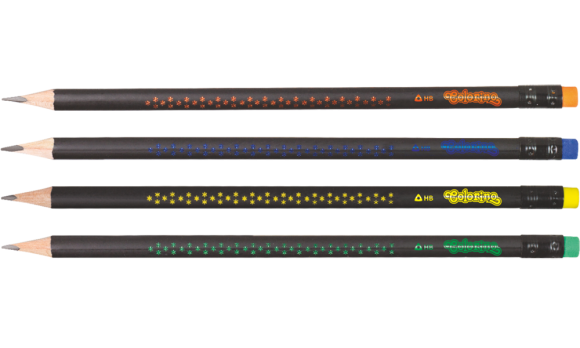tužka Colorino trojhranná  s gumou - tělo černé s hvězdičkami  - 450 tužka Colorino trojhranná  s gumou - tělo černé s hvězdičkami  - 450