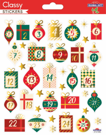 Samolepky vánoční CLS 212036 Advent Numbers Gifts