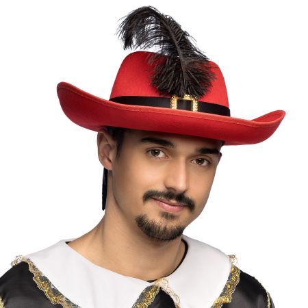 Boland Červený mušketýrský klobouk s peřím