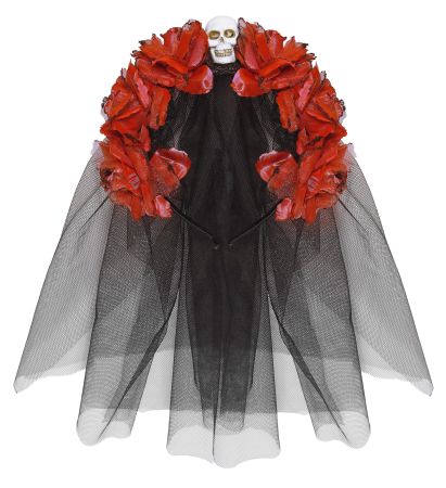 Widmann Závoj černý halloweenský s lebkou a květy