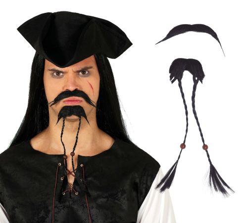 Fiestas Guirca Pirátské černé vousy a bradka s copánky