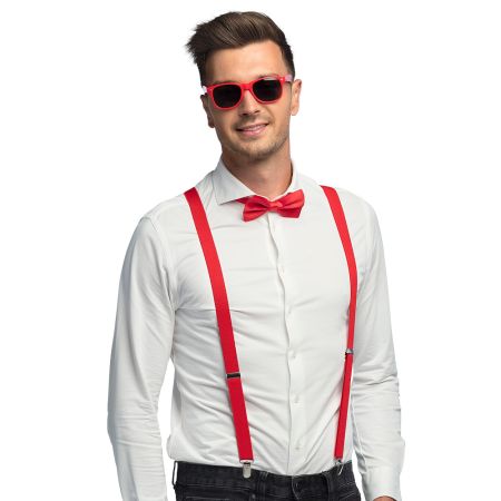 Boland Červená sada doplňků brýle kšandy motýlek