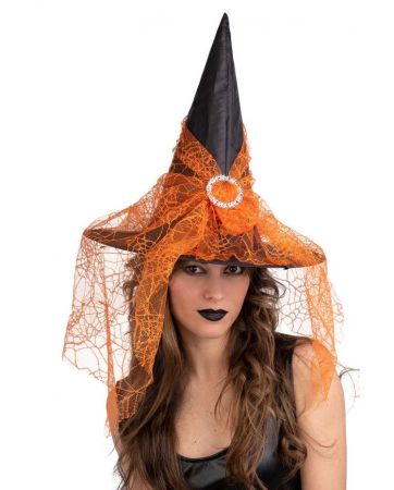 Carnival Toys Čarodějnický klobouk s oranžovým závojem