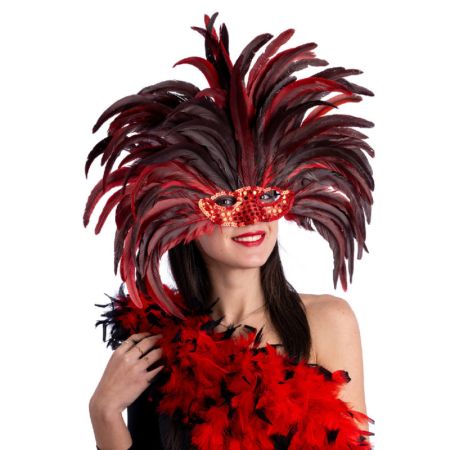 Carnival Toys Brazilská čelenka v červeném peří s maskou Carnival Toys Brazilská čelenka v červeném peří s maskou