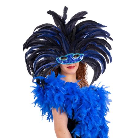 Carnival Toys Brazilská čelenka z modrého peří s maskou