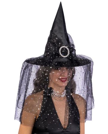 Carnival Toys Černý čarodějnický klobouk se závojem