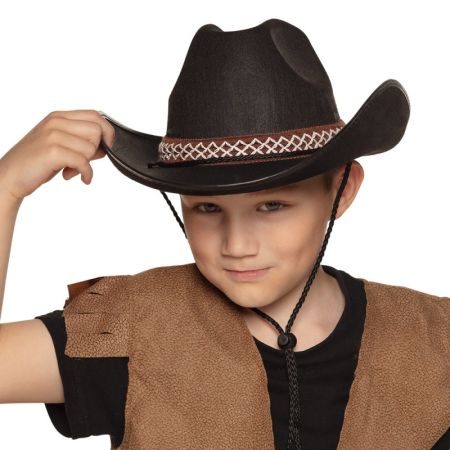 Černý dětský kovbojský klobouk se stuhou