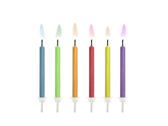 PARTYDECO Dortové svíčky barevné plamínky 6 ks