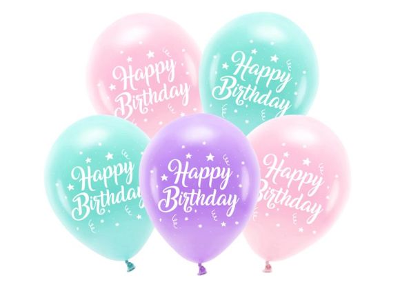 PARTYDECO Sada 5 balónků Happy Bithday růžová