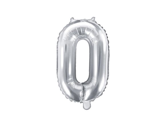 Partydeco Foliová číslice 0 - stříbrná - 35cm