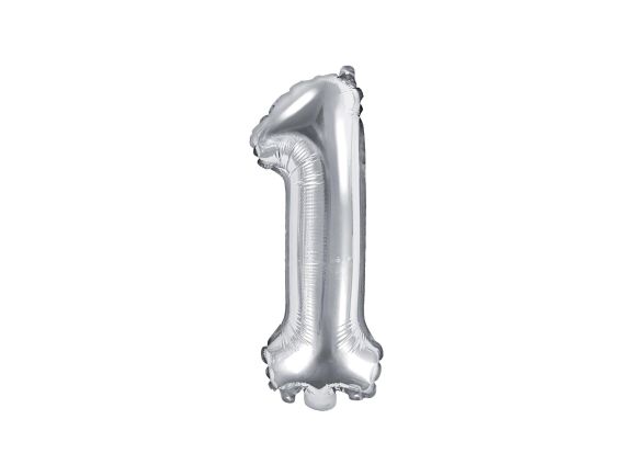Partydeco Foliová číslice 1 - stříbrná - 35cm