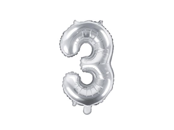 Partydeco Foliová číslice 3 - stříbrná - 35cm