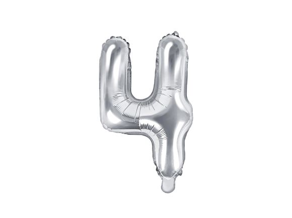 Partydeco Foliová číslice 4 - stříbrná - 35cm