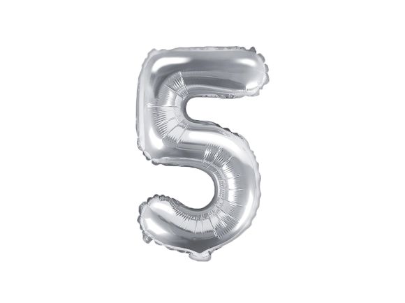Partydeco Foliová číslice 5 - stříbrná - 35cm