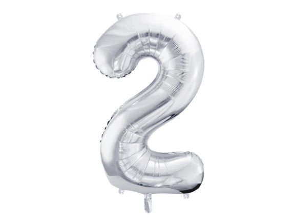 PARTYDECO Foliová číslice- 2 stříbrná -86 cm