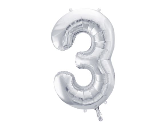PARTYDECO Foliová číslice 3 stříbrná -86 cm