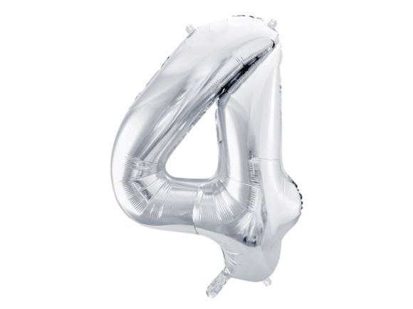 PARTYDECO Foliová číslice- 4 stříbrná -86 cm
