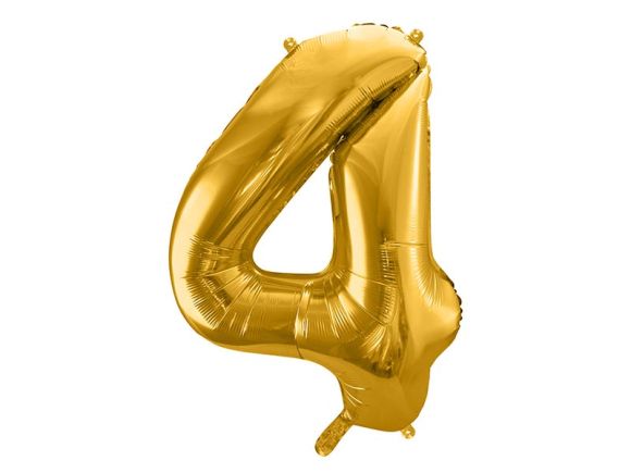 PARTYDECO Foliová číslice- 4 zlatá -86 cm
