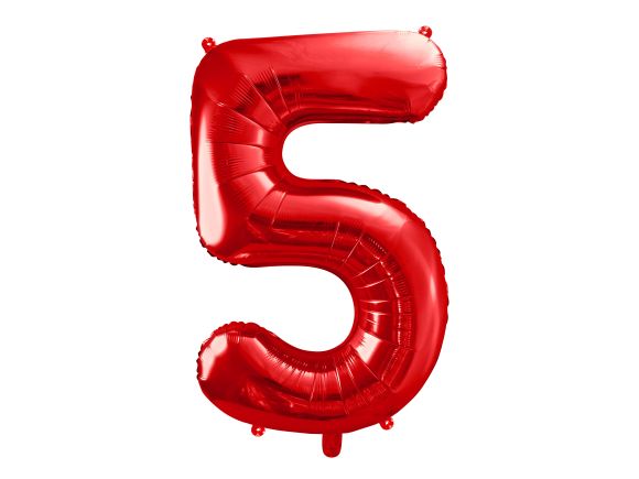 PARTYDECO Foliová číslice- 5 červená -86 cm