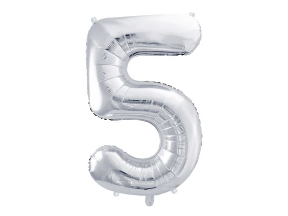 PARTYDECO Foliová číslice- 5 stříbrná -86 cm