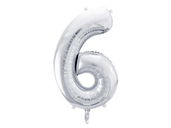 PARTYDECO Foliová číslice- 6 stříbrná -86 cm