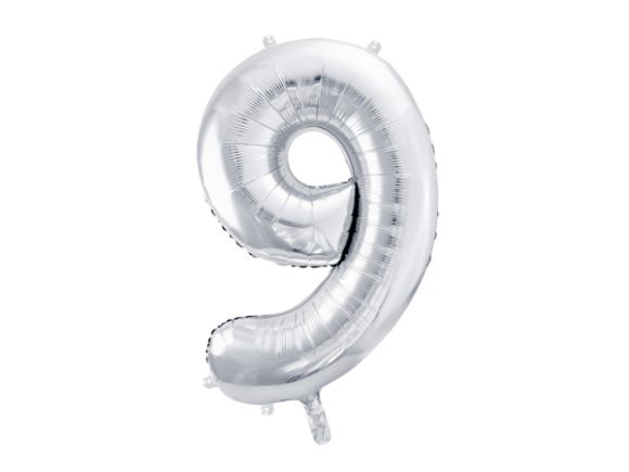 PARTYDECO Foliová číslice- 9 stříbrná -86 cm