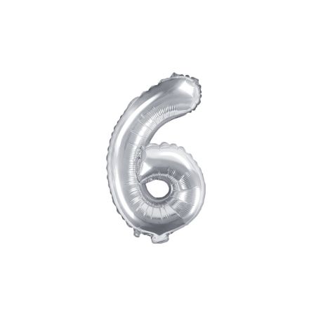 Partydeco Foliová číslice 6 - stříbrná - 35cm
