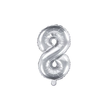 PARTYDECO Foliová číslice 8 - stříbrná - 35cm