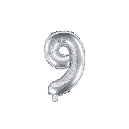 Partydeco Foliová číslice 9 - stříbrná - 35cm