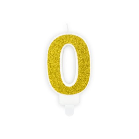 Narozeninová zlatá glitrová svíčka číslo 0