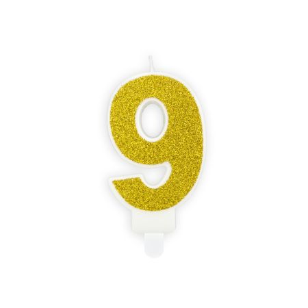 Narozeninová zlatá glitrová svíčka číslo 9