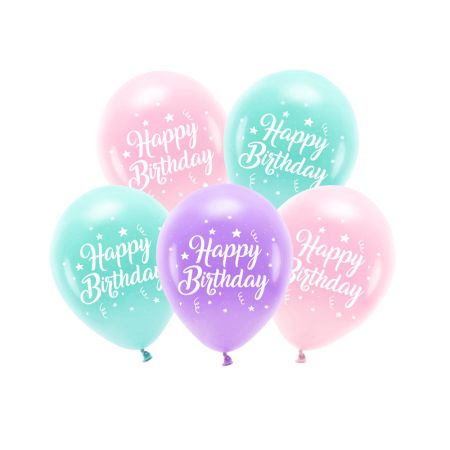 PARTYDECO Sada 5 balónků Happy Bithday růžová