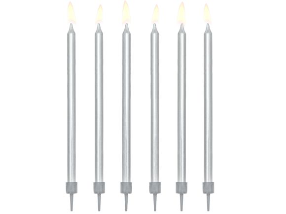 PARTYDECO Svíčky dortové stříbrné 12,5 cm