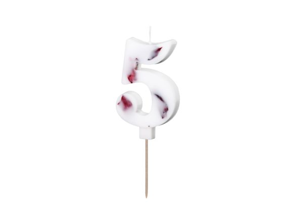 PARTYDECO Narozeninová svíčka číslo '5', bílá s okvětními lístky