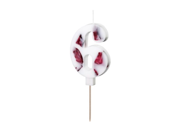 PARTYDECO Narozeninová svíčka číslo '6', bílá s okvětními lístky